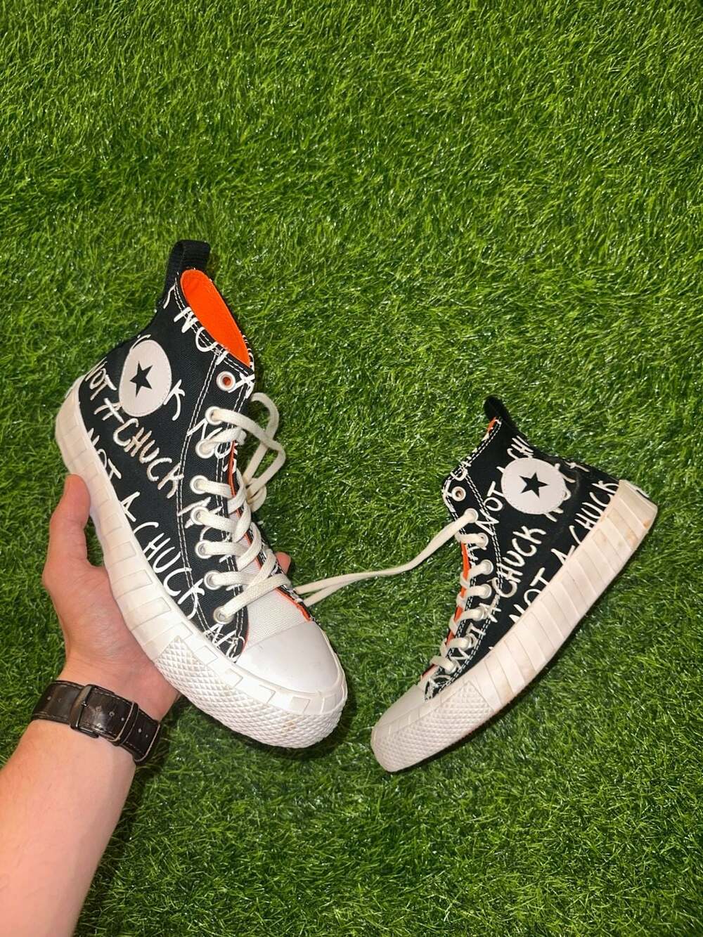 Converse Chuck Taylor All-Star UNT1TL3D Hi Not A Chuck Black White Orange Sneake